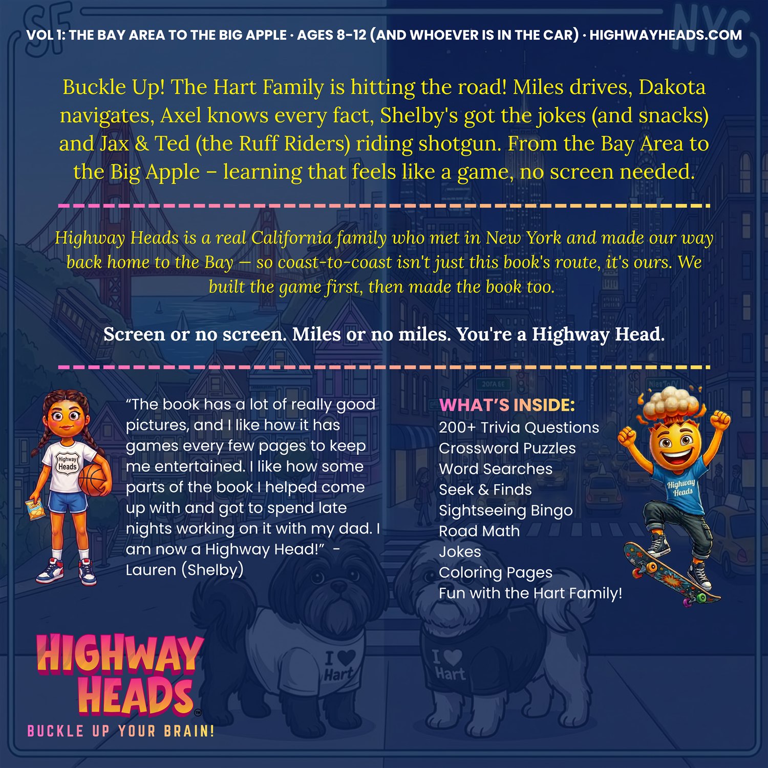 Road Trippin' with the Harts family road trip trivia activity book — back cover